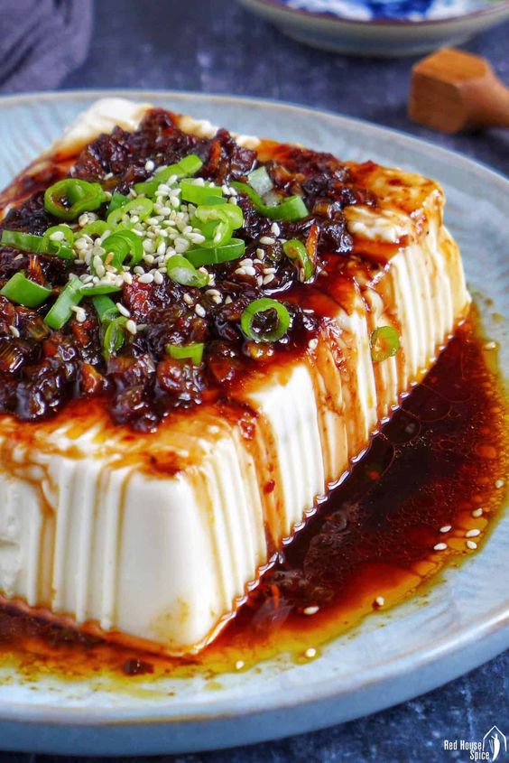 Vegan Silken Tofu with Chili, Ginger Amino dressing